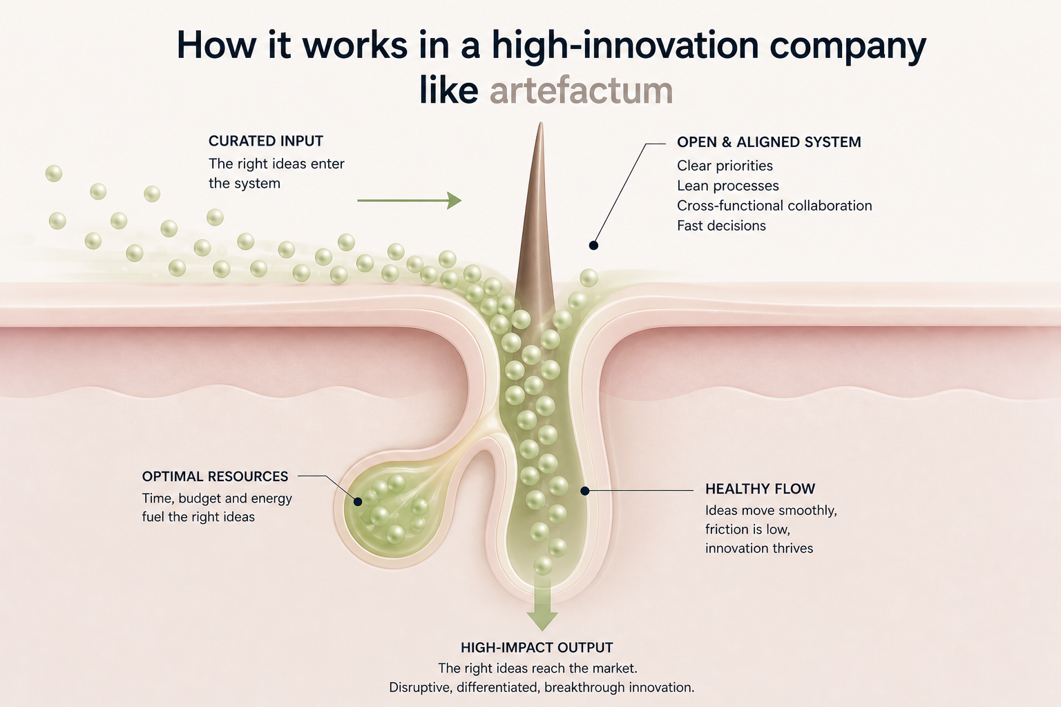 Innovationsfluss mit kuratiertem Input, klaren Prioritaeten und High-Impact-Output